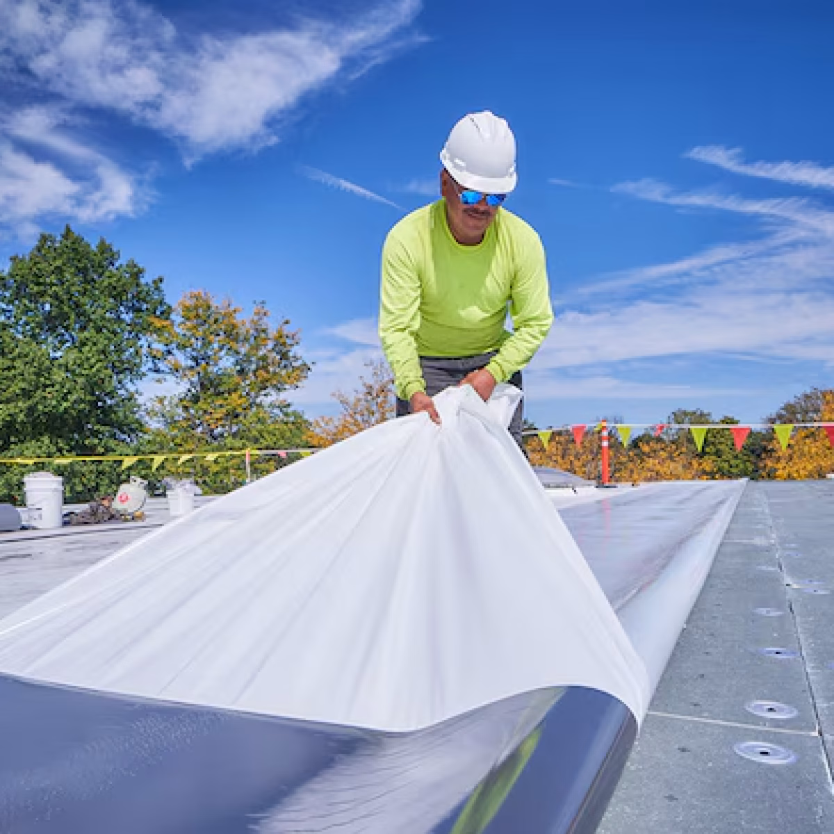 TPO roofing membrane installation on a commercial roof in Palm Bay FL