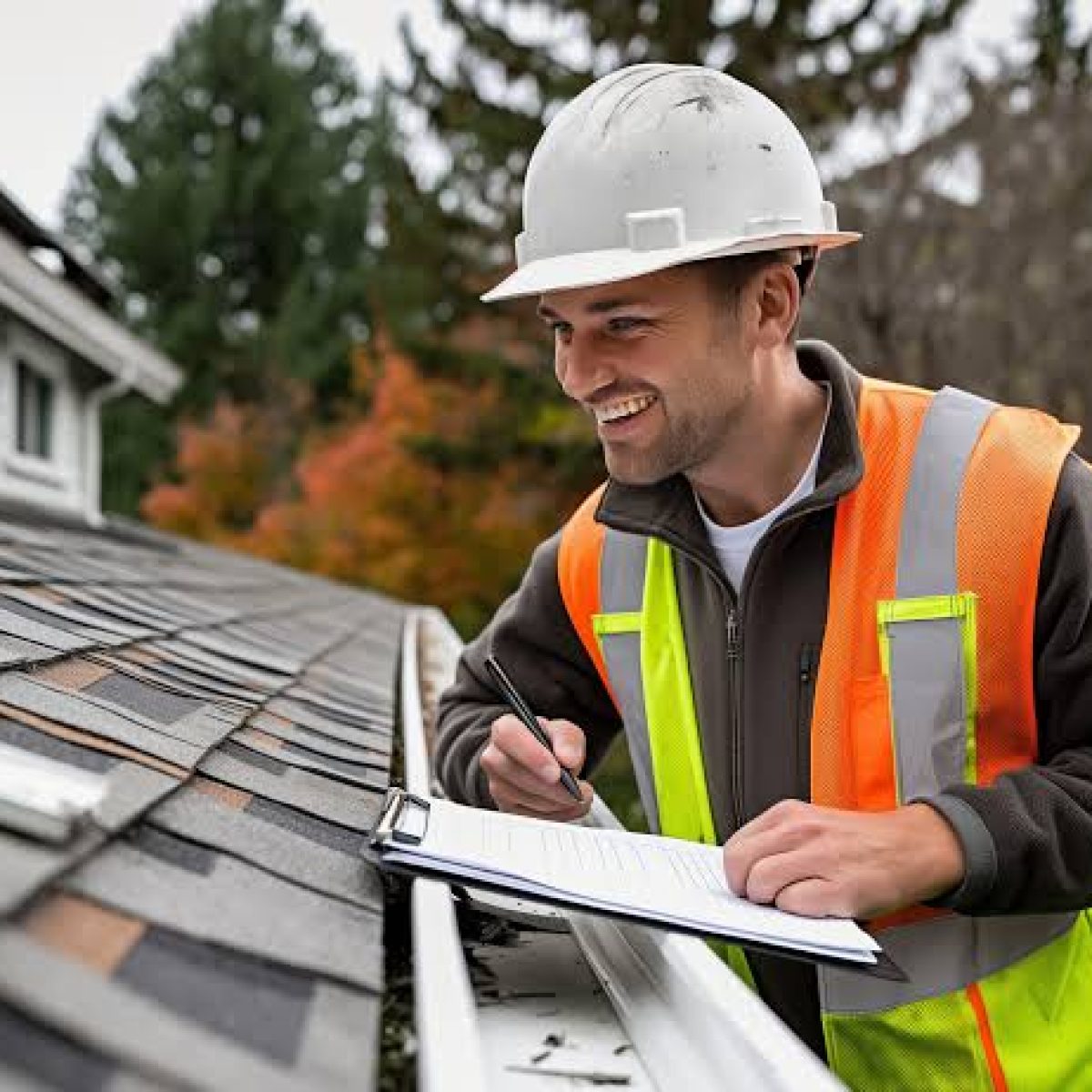 Roofing professional documenting the condition of a residential roof