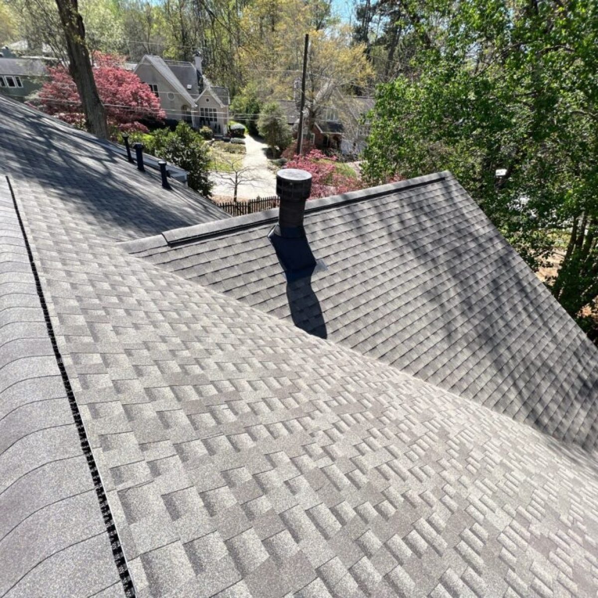 Newly installed asphalt shingle roof on a residential home