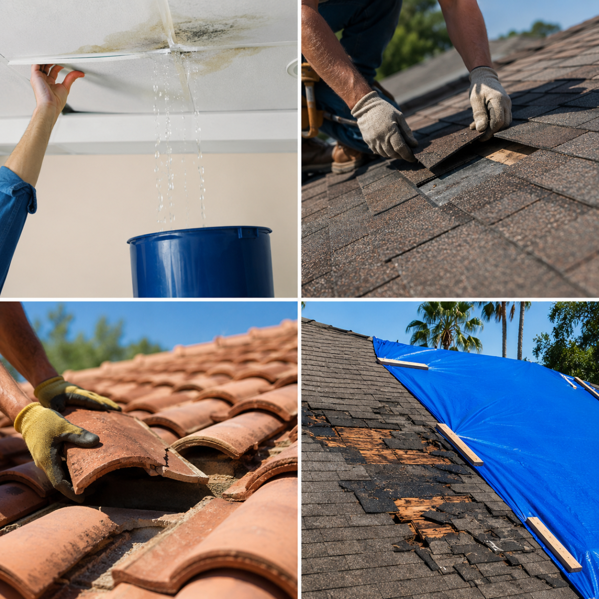 Roof leak, shingle, tile, and storm damage repair services
